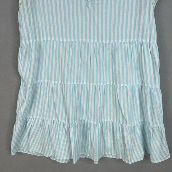 tyler boe Dress Womens Medium Blue White Striped Linen Tiered Coastal Preppy - Picture 3 of 13